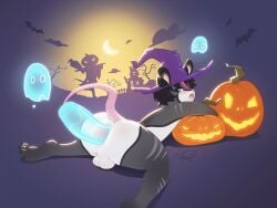 animated anthro clothing costume genitals halloween hat headgear headwear hi_res holidays male mammal murid murine nico_(labrattt) penis prnbillion raised_tail rat rodent solo tail tail_motion translucent translucent_penis witch_hat