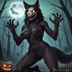 abs aggressive_female ai_generated angry angry_face anthro anthro_only belly belly_button big big_breasts big_breasts black_body black_fur black_hair black_nipples black_pussy breast breasts breasts canine claws fit fit_female furry furry_ears furry_female furry_only furry_tail halloween_theme mal0 mask moon moonlight nake naked_female nexaelx night nipples nude nude_anthro nude_female outdoors outside pumpkin pussy scp-1471 scp-1471-a scp_foundation sharp_claws sharp_teeth stable_diffusion sweat sweatdrop sweating teeth teeth_showing thighs white_eyes wood