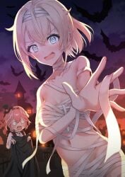 1girls artist_request bare_midriff blonde_hair breasts female halloween halloween_costume hololive hololive_japan holox kazama_iroha mostly_nude mummy mummy_costume mummy_wrappings navel ponytail revealing_clothes skimpy skimpy_clothes small_breasts solo takane_lui virtual_youtuber vtuber