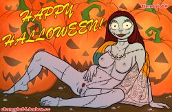 1girls barefoot breasts eternauta84 female functionally_nude halloween lipstick long_hair looking_at_viewer necklace nightmare_before_christmas nipples patchwork_skin pubic_hair pussy red_hair sally_(the_nightmare_before_christmas) solo stitches tagme