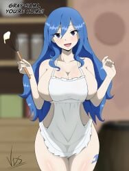 apron apron_only blue_eyes blue_hair blush blush breasts fairy_tail female female_only juvia_lockser tagme tattoo vdrawstuff whisk