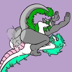 bara buttsex chinese_dragon cum cum_in_ass enjoying femboy furry furry_only gay gay_sex gray_body green_hair male/male male_on_femboy mating_press turquoise_hair white_skin wyvern