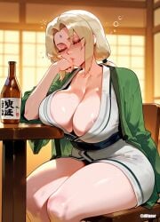 1girls ai_generated areola_slip breasts cleavage closed_eyes difuxer female female_only large_breasts light-skinned_female light_skin mature_female naruto naruto_(series) solo thighs tsunade wide_hips