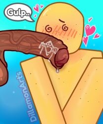 2boys big_penis black_penis blue_background dizzy_eyes dripping_cum gay hearts_around_head noob_(roblox) roblox robloxian text_bubble visible_penis yaoi yellow_skin yellow_skinned_male