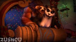 bear black_fur bovine breasts brown_fur female fur green_eyes horn male mammal panda pandaren romantic straight tauren vaginal_penetration video_games warcraft white_fur zushou