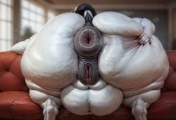 ai_generated anus bbw darkeffect darkened_genitalia equine equine_genitalia fat_ass hyper_ass obese obese_female pony pussy ssbbw thick_thighs wide_hips zoophilia