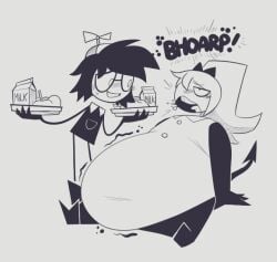 black_and_white burping fat stuffed_belly stuffing weight_gain