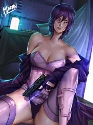 ass female ghost ghost_in_the_shell hibren kusanagi_motoko legs_apart solo strapless strapless_leotard