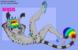 anthro erection hair havocpwns male male_only multicolored_hair presenting rainbow rainbow_hair rensis solo syringe tongue