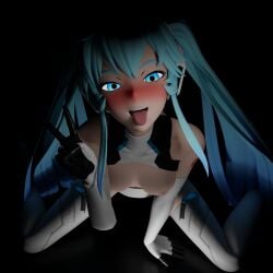 ahe_gao blue_eyes blush hatsune_miku looking_at_viewer peace_sign pov racing_miku smile tagme tongue_out