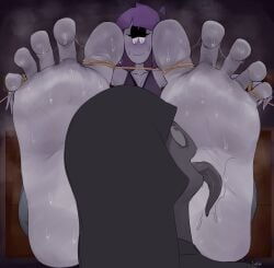 doppelganger foot_fetish foot_licking foot_worship ghost lila_(spooky_month) salmobaliki spooky_month sr_pelo stocks sweaty_feet tied_arms tied_toes tied_up