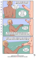 1boy 1futa 2d 2d_(artwork) 420futa big_penis black_hair blonde_hair comic cum dialogue domme_futanari_(420futa) erection futanari light-skinned_male light_skin male masturbation penis rainn_(420futa) speech_bubble tan-skinned_male tan_skin text