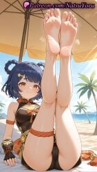 1girls ai_generated anime anime_style asian ass bangs bare_legs bare_shoulders barefoot beach beach_umbrella black_gloves black_hair black_one-piece_swimsuit black_panties blue_hair blue_sky blush braid braided_hair_rings breasts brown_eyes bust busty cameltoe china_dress chinese_clothes closed_mouth cloud day dress feet feet_up female female_focus female_only fingerless_gloves foot_fetish foot_focus foreshortening full_body genshin_impact gloves hair_ornament hair_rings hairclip hentai hi_res high_quality high_resolution highres juicy_butt kneepits leaning_back legs legs_up looking_at_viewer medium_breasts natsuyoru ocean oshiri outdoors palm_tree panties patreon pov_feet sand short_hair sitting sky sleeveless sleeveless_dress smile soles solo solo_female sweat swimsuit thigh_strap thighs toes tree twin_braids umbrella underwear vision_(genshin_impact) voluptuous voluptuous_female water xiangling_(genshin_impact) yellow_eyes