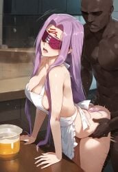 ai_generated apron blindfolded dark-skinned_male fate/grand_order fate/stay_night fate_(series) medusa_(fate) medusa_(rider)_(fate) samsara_ai sex sex_from_behind