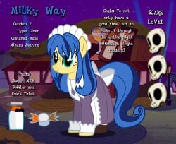 alternate_hairstyle asahina_mikuru ask clothing costume crossover dead_source earth_pony female flashequestria maid mare melancholy_of_haruhi_suzumiya milk milk_bottle milky_way_(mlp) my_little_pony nightmare_night nightmare_night_costume oc oc_only pony skull solo tail_bow tumblr