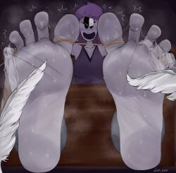 feathers foot_fetish lila_(spooky_month) salmobaliki spooky_month sr_pelo stocks sweaty_feet tickle_fetish tickle_torture tickling tickling_feet tied_arms tied_toes