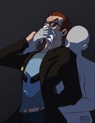 anon anonymous_character arms_behind_back chloroform happy_trail knockout onemillionfurries postal_(series) postal_dude struggle struggling sweatdrop sweating