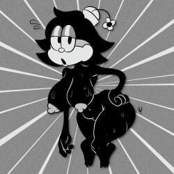 big_ass big_breasts big_thighs black_background black_body black_hair cartoon cartoony female female_focus female_only flat_colors genderswap_(ftm) gray_areola looking_at_viewer marla marlatoon marlon_(character) marlontoon marlonxd rubberhose rule_63 sweat sweating vintage