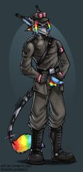 1boy 2007 anthro boots clothing erection footwear furry gay hat ivybeth male male_only piercing rainbow_balls rensis solo syringe trenchcoat uniform