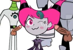 1girls 2025 2boys accurate_art_style cartoon_network cum_on_face cyborg_(dc) dc dc_comics eye_closed faceless_male female hand_on_head jinx_(dc) looking_up_at_partner male penis penis_size_difference see-more tagme teen_titans teen_titans_go threesome