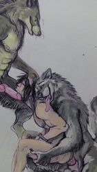 anal anthro anthro_on_human anthro_on_male bondage bound canine furry gay group group_sex human human_on_anthro knot male male_on_anthro male_only mammal oral panting sex threesome tongue vein were werewolf wolf yaoi