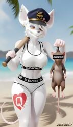 ai_assisted ai_generated anthro baseball_bat bat beach bleached bleached_clothing bully bullying cuckold furry ocean officer_flint police qoh queen_of_hearts queen_of_hearts_tattoo rat sports_bra summer zindabad