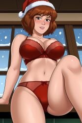 ai_generated april_o'neil april_o'neil_(tmnt_1987) big_breasts breasts christmas christmas_outfit colored deviantart female large_boobs lingerie looking_at_viewer non_nude red_bra red_panties santa_hat snow solo solo_female solo_focus teenage_mutant_ninja_turtles