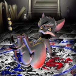 1:1 absurd_res anthro asian_mythology bone breasts coffin darkness east_asian_mythology felid feline felix_(artist) female genitals hi_res japanese_mythology magic magic_user mammal masturbation mau_taiby'hse_(character) melee_weapon mythology necromancer nekomata pillar polearm pussy ritual ritual_masturbation semi-anthro shadow shadow_creature skeleton skull small_breasts solo solo_focus spear stairs suni'ave_(artist) underground vulva weapon yokai