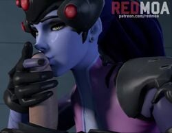 1boy 1boy1girl 1girls 3d animated blue_skin cock_kiss denial erection female female_focus gloves kissing kissing_penis male orgasm_control overwatch penis penis_kiss ponytail redmoa sound source_filmmaker tease_and_denial teasing teasing_penis video widowmaker yellow_eyes