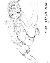 1boy 1boy1girl 1girls black_and_white blush blushing_female female floating_hands floating_penis hairbun heart-shaped_pupils heart_eyes holding_leg indie_virtual_youtuber leg_up lifting_leg lingerie lingerie_only male penis penis_between_thighs pubic_stubble sedua_weynn small_breasts virtual_youtuber vtuber vtuberfanart wedgie yuy_ix yuy_ix_(vtuber)