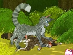 artist_name ashfur_(thunderclan) ashfur_(warriors) blue_eyes blush blush_lines bodily_fluids brown_body brown_fur claws cum cum_drip cum_in_ass cum_in_pussy cum_inside cum_on_ground domestic_cat dripping duo felid feline felis female feral fur genital_fluids genitals grass grey_body grey_fur half-erect hand_on_head heart_(marking) hi_res holding_down humanoid_genitalia leafpool_(warriors) leaking_cum lying male male/female mammal markings multicolored_body multicolored_fur on_front open_mout outside pawpads paws penis pink_penis pinned plant shrub smile smiling_at_another smiling_at_partner spots spotted_body spotted_fur striped_body striped_fur striped_markings stripes teeth teeth_showing warriors_(book_series) warriors_(cats) warriors_(series) whitefroggim yellow_eyes_male