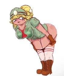 bikini bikini_bottom blonde_hair goomba goombella horny_female nintendo panties paper_mario stripping