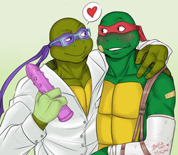 2015 anthro athletic bandage biceps blouse blush brother brothers crylin dildo donatello duo eyewear glasses green_skin heart incest lying male mask muscular ninja open_mouth raphael reptile scalie sex_toy shell siblings smile teenage_mutant_ninja_turtles turtle yaoi