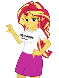 bedroom_eyes breasts clothing equestria_girls female flashequestria miniskirt my_little_pony shirt show_accurate simple_background skirt small_penis_humiliation solo sunset_shimmer t-shirt transparent_background