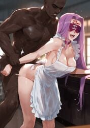 ai_generated apron blindfolded dark_skinned_male fate/grand_order fate/stay_night fate_(series) medusa_(fate) medusa_(rider)_(fate) pussy samsara_ai sex sex_from_behind