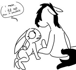 anthro bed black_and_white dialogue disney duo ears_down equine erection female flat_chest judy_hopps lagomorph male mammal monochrome nude penis rabbit sitting size_difference speech_bubble text the_weaver zootopia