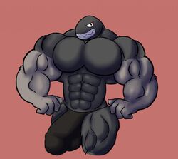 1boy abs anthro banzai_bill biceps big_muscles bulge bullet_bill clothing grin hyper hyper_muscles love_freak male male_only mario_(series) muscles muscular muscular_male pecs red_background simple_background smile solo speedo standing swimsuit teeth underwear