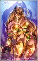 1girls amora_the_enchantress armor bare_shoulders blonde blonde_hair breasts cleavage covered_breasts female female_only green_eyes hair_ornament hips large_breasts legs legwear long_hair marvel marvel_comics shoes solo thighs thor_(series) wagner witch