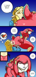 2girls anilingus anus ass back breath_of_the_wild comic deep_rimming dialogue english_text female_only fish_girl from_behind interspecies kneeling mipha multiple_girls nintendo oddrich oral princess_mipha princess_zelda rimjob rimming sharp_teeth sushi text the_legend_of_zelda uncensored wide_hips x-ray yellow_eyes yuri zelda_(breath_of_the_wild) zora