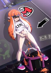 anthro cephalopod cephalopod_humanoid female fingering galdelic humanoid hybrid ink inkling inkling_girl kaori_(splatoon) marine mask_(marking) masturbation nintendo orange_eyes orange_hair pointy_ears pussy pussy_juice splatoon squid tentacle tentacle_hair video_games