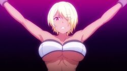 animated bdsm blonde_hair blush bondage breasts dark_skin eyes_visible_through_hair gravel_(masou_gakuen_hxh) huge_breasts large_breasts masou_gakuen_hxh mind_control music nipples no_pussy nude rape red_eyes short_hair sound torture video whip_marks whipping yuri