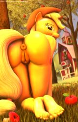 3d anthro anus applejack_(mlp) ass feet female friendship_is_magic furry huge_butt my_little_pony nude puffy_anus pussy source_filmmaker straight_hair telehypnotic