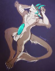 anthro balls dominate_(artist) erection horn humanoid_penis looking_at_viewer male male_only nude penis sergal smile solo vein