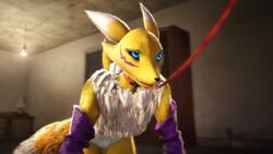 16:9 2017 3d all_fours anthro bedroom bizzyniz breasts canine carpet collar detailed digimon female fox fur fur_tuft furry highres indoors leash mammal nipples nude renamon sleeves solo source_filmmaker tuft wallpaper