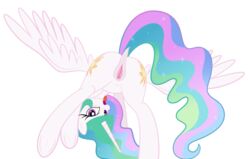 2017 alicorn alpha_channel animal_genitalia animal_pussy anus ass clitoral_winking clitoris cutie_mark equine equine_pussy feathered_wings feathers female feral friendship_is_magic hair horn looking_at_viewer looking_back mammal multicolored_hair my_little_pony princess_celestia_(mlp) purple_eyes pussy rainbownspeedash royalty seductive simple_background solo transparent_background white_feathers wings