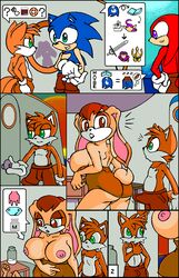 2017 animated anthro areola big_breasts bulge canine clothed clothing comic echidna erect_nipples erection erection_under_clothes female fox group hedgehog hi_res huge_breasts knuckles_the_echidna lagomorph male mammal monotreme nipples rabbit skimpy sonic_(series) sonic_the_hedgehog tails team_sonic terrenslks undressing vanilla_the_rabbit