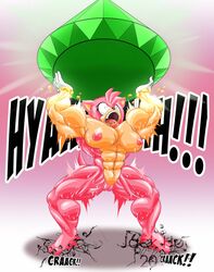 abs amy_rose anthro armpits biceps big_breasts breasts emerald extreme_muscles female fur furry hedgehog jack_hoo_(artist) mammal master_emerald muscular muscular_female navel nipples open_mouth pink_fur pussy rodent sonic_(series) sweat