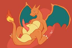 1boy 2017 charizard fire flaming_tail lizard male male_only nighteternal2469 nintendo nude penis pokemon pokemon_(species) reptile scalie simple_background smile solo video_games wings