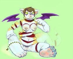 anthro blood bone breasts feline female gore grungecandy hybrid looking_at_viewer mammal nipples nude pussy sitting solo wings