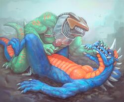 2017 3_toes 4_fingers anal anal_sex arm_grab ass blue_scales cum cum_on_ass cum_on_ground dragon duo erection frog geon green_scales head_grab highres huge_frogger kaiju king_of_the_monsters king_of_the_monsters_2_the_next_thing klongi lying male missionary_position monster monsters multicolored_scales on_back orange_scales penetration penis penis_grab red_eyes scales scalie sex sharp_teeth signature snk teeth toes two_tone_scales yaoi